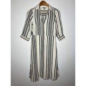 H&M Women's Black Beige Striped 3/4 Sleeve XXS Dress